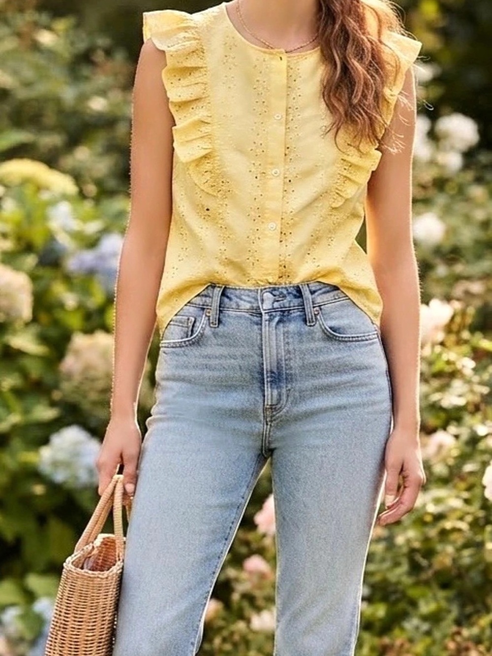 J.Crew Eyelet Ruffle Blouse in Yellow